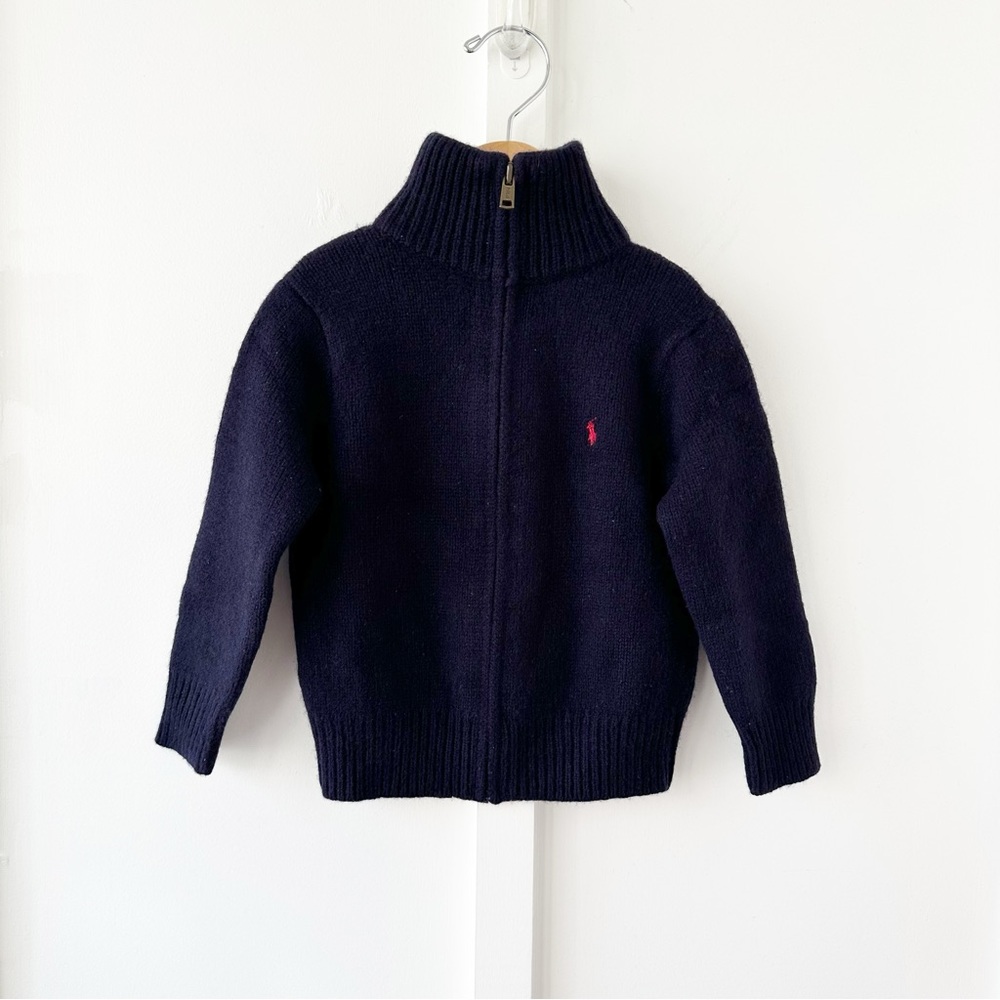 POLO RALPH LAUREN navy lambswool zip up sweater